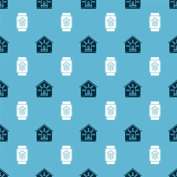 Set Smart house and alarm and Smart home with smart watch on seamless pattern. Vector — 스톡 벡터