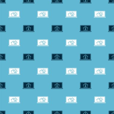 Ev sıcaklığında dizüstü bilgisayarı, akıllı evi olan dizüstü bilgisayarı ve dikişsiz şablona göre alarmı ayarla. Vektör