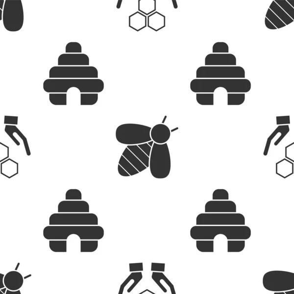 Set Honeycomb and hands, Bee and Hive for bees on seamless pattern. Vector — Stock Vector