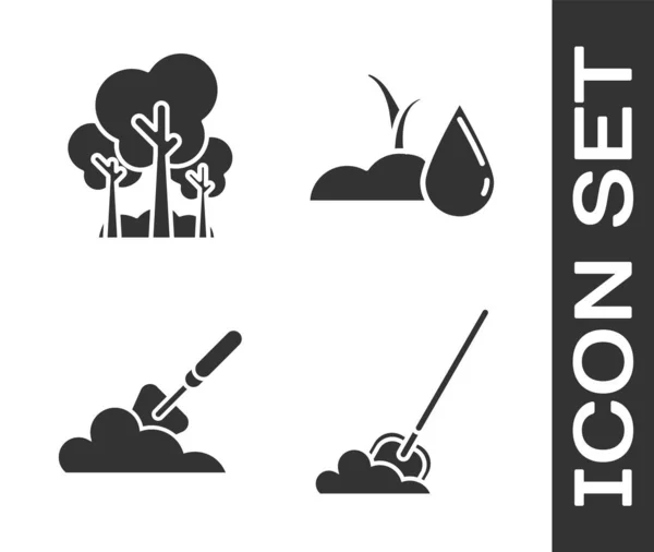 Set Shovel in the ground, Trees, Garden trowel spade or shovel in the ground and Watering sprout icon. Vector — 스톡 벡터