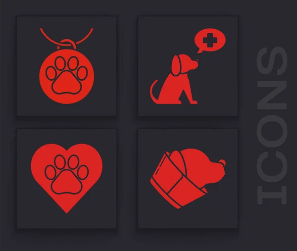 设置兽医诊所标志、带有名称标签的领子、兽医诊所标志和有动物脚印的心脏标志。 B.病媒 — 图库矢量图片