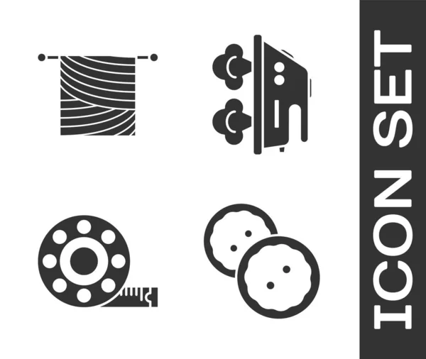 Set Nähknopf für Kleidung, Stricken, Maßband und elektrisches Bügeleisen-Symbol. Vektor — Stockvektor