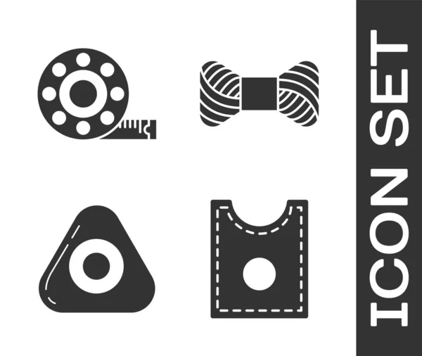 Set Naaipatroon, Bandmaat, Naaikrijt en naaigaren op het pictogram van de spoel. Vector — Stockvector