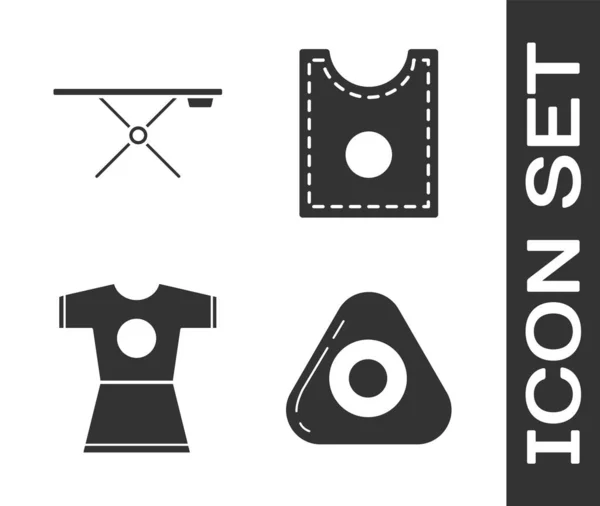 Set Tiza de coser, Tabla de planchar, Vestido de mujer y patrón de costura icono. Vector — Vector de stock