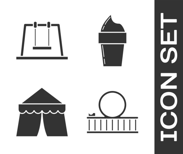 Set Roller coaster, Swing, Circus tent and Ice cream in waffle cone icon. Vector — 스톡 벡터