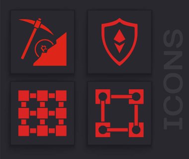 Blockchain teknolojisi, Crypto para birimi bulut madenciliği, Shield Ethereum Eth ve Blockchain teknoloji ikonu. Vektör