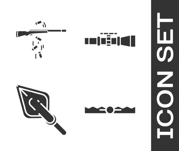 Definir caça armadilha, tiro arma, ponta de seta Hipster e Sniper ícone de visão óptica. Vetor —  Vetores de Stock