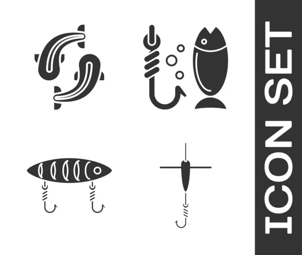 Set Fishing hook and float, Fish, Fishing lure and Fishing icon. Vector — Stock Vector