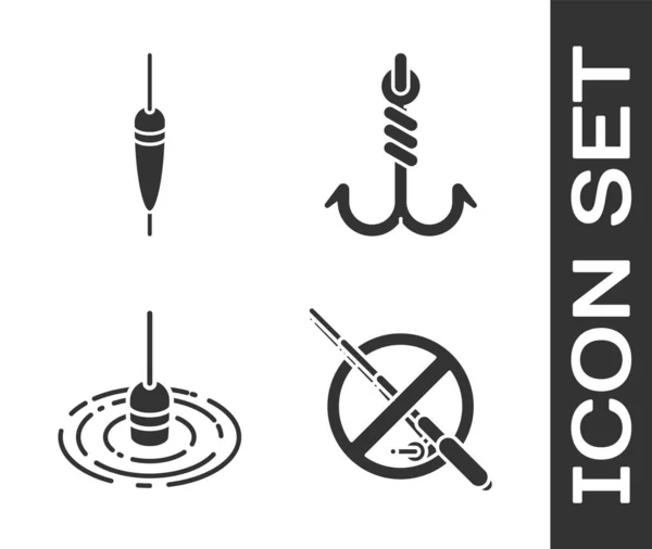 Állítsa be Nincs halászat, Halászati úszó, Halászati úszó vízben és horgászhorog ikon. Vektor — Stock Vector