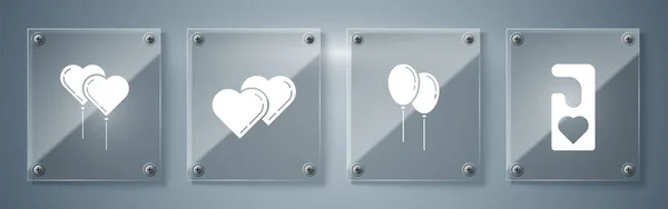 Zestaw Proszę nie przeszkadzać sercem, Balony z wstążką, Dwa połączone serca i balony w postaci serca z wstążką. Szklane panele. Wektor — Wektor stockowy