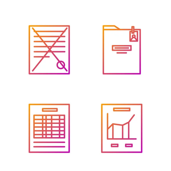 Set line Document with graph chart, Report file document, Delete file document and Personal folder. Gradient color icons. Vector — 스톡 벡터