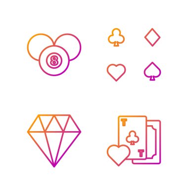 Kulüp sembollü kart oyunu, Diamond, bilardo bilardo bilardosu bilardo topu ve iskambil kartları. Renk simgeleri. Vektör