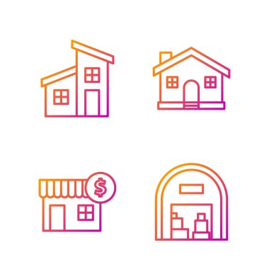 Depo hattı, dolar sembollü ev, House ve House. Renk simgeleri. Vektör