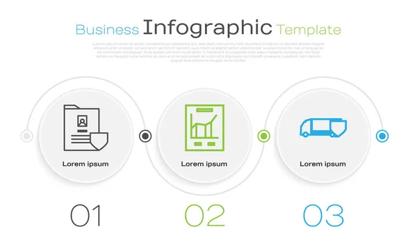 Set line Document with shield, Document with graph chart and Delivery cargo truck with shield. Business infographic template. Vector — Stock Vector