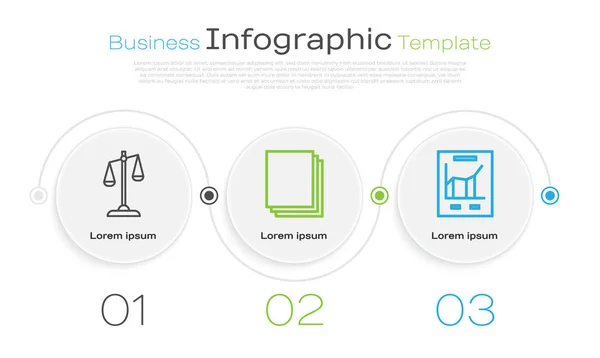 Set line Scales of justice, Clean paper and Document with graph chart. Business infographic template. Vector — Stock Vector