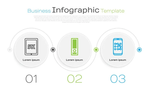 Définir la ligne Tablette avec texte 5k, console de jeu vidéo et protection par mot de passe mobile et graphique. Modèle d'infographie d'entreprise. Vecteur — Image vectorielle