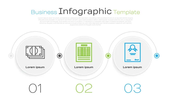 Definir linha Empilha dinheiro em papel, Relatório de documento de arquivo e modelo de certificado. Modelo de infográfico de negócios. Vetor — Vetor de Stock