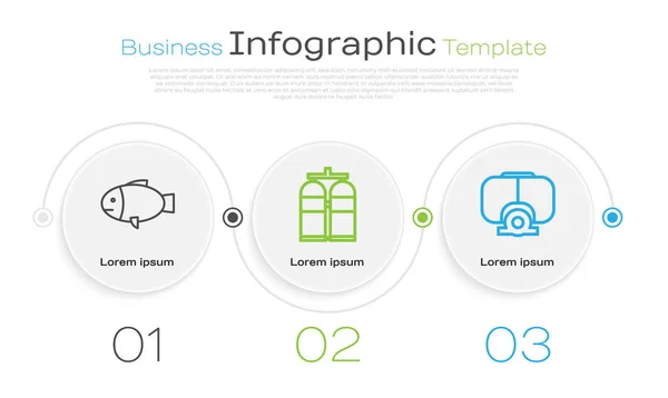 Definir linha de peixe, Aqualung e máscara de mergulho. Modelo de infográfico de negócios. Vetor — Vetor de Stock