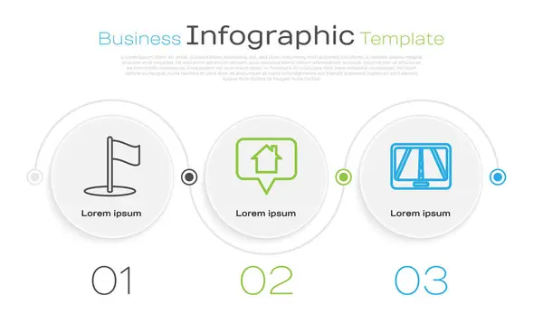 Definir linha Bandeira, Mapa ponteiro com casa e Infográfico de navegação mapa da cidade. Modelo de infográfico de negócios. Vetor — Vetor de Stock