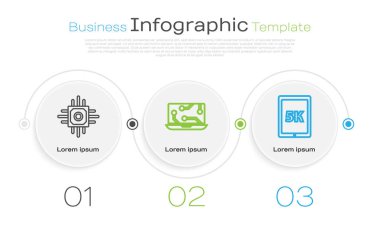 Satır İşlemcisi, Laptop ve Tablet 'i metin 5k ile ayarla. Ticari bilgi şablonu. Vektör