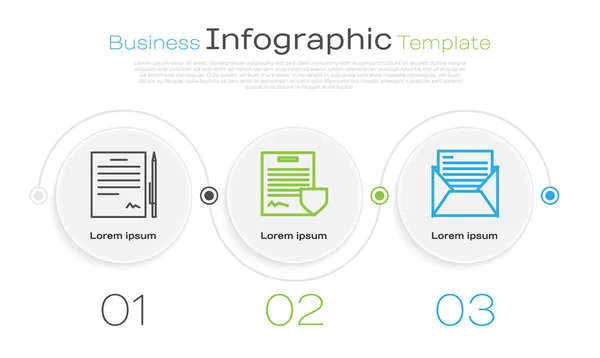 Set line Contrat avec stylo, Contrat avec bouclier et Mail et e-mail. Modèle d'infographie d'entreprise. Vecteur — Image vectorielle