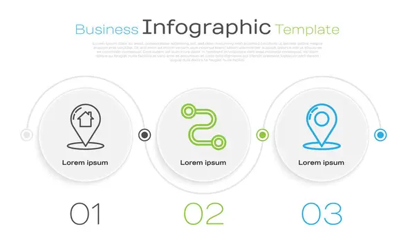 Definir linha ponteiro do mapa com casa, localização da rota e pino do mapa. Modelo de infográfico de negócios. Vetor — Vetor de Stock