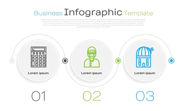 Set line Calculator, Assistant and Astronomical observatory. Business infographic template. Vector — Stock Vector