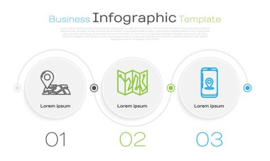 Çizgiyi konum işaretleyicisiyle, konum işaretleyicisi ile katlanmış haritayla ve şehir haritası navigasyonunun Infographic ile ayarla. Ticari bilgi şablonu. Vektör