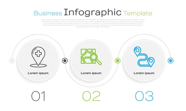ラインを設定医療地図ポインタを横断病院で、ロケーションマーカーとルートの場所とフォルダマップ。ビジネスインフォグラフィックテンプレート。ベクトル — ストックベクタ