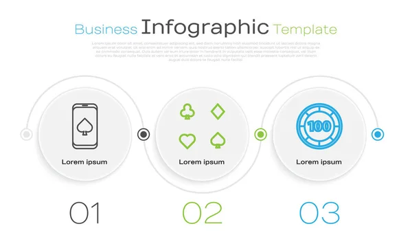 オンラインポーカーテーブルゲーム、トランプやカジノのチップを設定します。ビジネスインフォグラフィックテンプレート。ベクトル — ストックベクタ