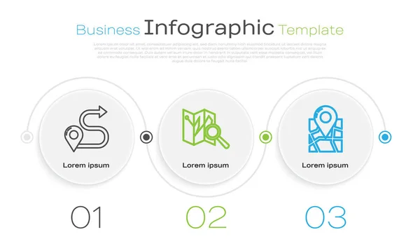 Definir linha Localização da rota, mapa dobrado com marcador de localização e mapa dobrado com marcador de localização. Modelo de infográfico de negócios. Vetor — Vetor de Stock