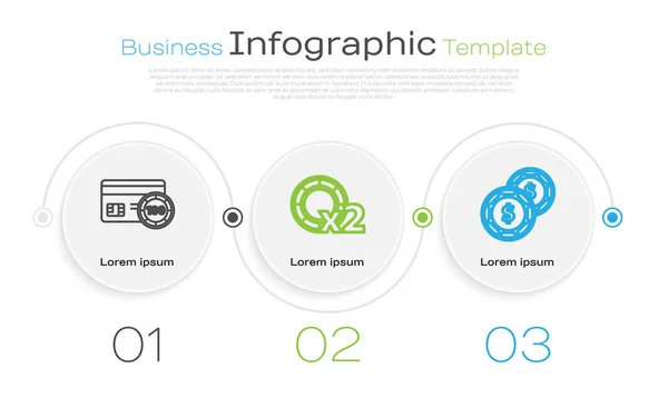 Definir linha de cartão de crédito, fichas de casino e chip de casino com dólar. Modelo de infográfico de negócios. Vetor — Vetor de Stock