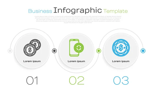 Definir linha chip Casino com dólar, jogo de mesa de poker online e chip de casino com dólar. Modelo de infográfico de negócios. Vetor — Vetor de Stock