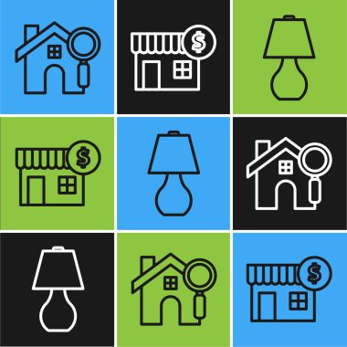 Satır Arama Evi, Masa Lambası ve Dolar sembollü Ev. Vektör