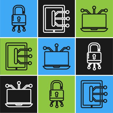 Hat kilidini dijital devre kartı, dizüstü bilgisayar ve tablet simgesine ayarla. Vektör