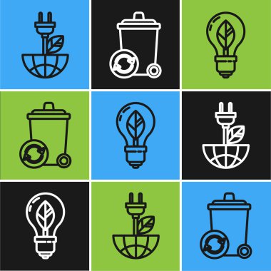 Elektrik prizini yaprağa, ampulü yaprağa, geri dönüşüm kutusunu da sembol simgesine göre ayarla. Vektör