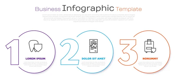 Tooth 'u kalkan, yırtık kontrat ve seyahat sigortası ile ayarlayın. Ticari bilgi şablonu. Vektör