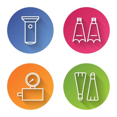 Halat feneri, yüzmek için lastik yüzgeçler, yüzmek için lastik yüzgeçler. Renkli daire düğmesi. Vektör