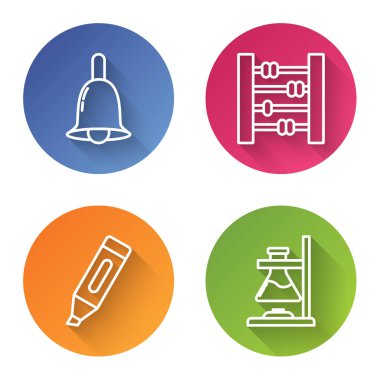 Hat zil, abaküs, keçeli kalem ve cam tüp tüpünü ateşe verin. Renkli daire düğmesi. Vektör