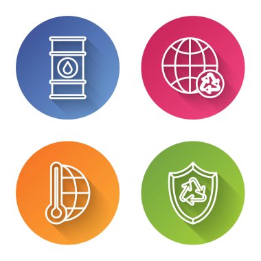 Yağ varil hattı, Dünya gezegeni ve geri dönüşüm, Meteoroloji termometresi ölçümü ve kalkanın içindeki geri dönüşüm sembolünü ayarla. Renkli daire düğmesi. Vektör