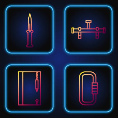 Hat çizgisi, su altı not defteri, kalem, ordu bıçağı ve Manifold. Renk simgeleri. Vektör