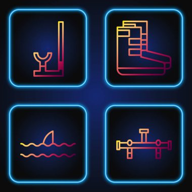 Manifold hattı, okyanus dalgasında köpekbalığı yüzgeci, Snorkel ve Boots. Renk simgeleri. Vektör