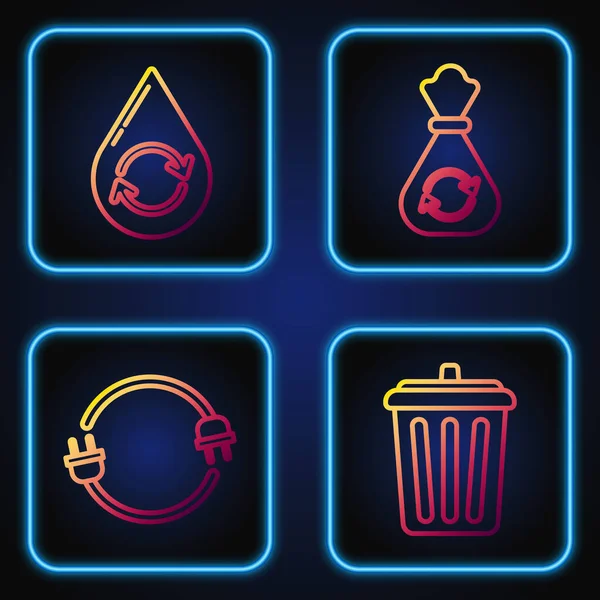 Definir linha lata de lixo, plugue elétrico, reciclar aqua limpo e saco de lixo com reciclagem. Ícones de cores gradientes. Vetor — Vetor de Stock
