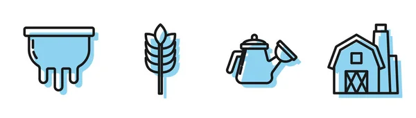 セットライン水切り缶、ウダー、米、小麦、トウモロコシ、オート麦、ライ麦、ファームハウスのコンセプトアイコンを持つ穀物。ベクトル — ストックベクタ