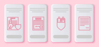 Kalkanlı anahtar, doldurulmuş form, rozetli aile sigortası ve dökümanlı belge satırını ayarlayın. Beyaz dikdörtgen düğme. Vektör