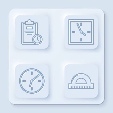 Sınav kağıdını dereceleri ölçmek için saat, saat, saat ve iletki ızgarası ile ayarla. Beyaz kare düğme. Vektör