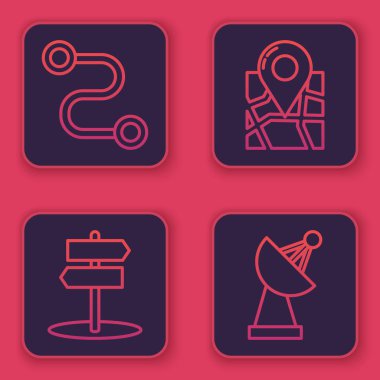 Hat güzergahını, trafik işaretini, konum işaretleyicisi ve radarlı katlanmış haritayı ayarla. Mavi kare düğme. Vektör