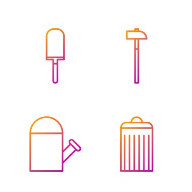 Set line Trash can, Watering can, Garden trowel spade or shovel and Hammer. Gradient color icons. Vector
