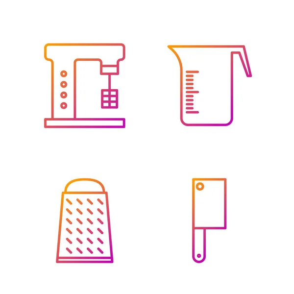 Set line Meat chopper, Grater, Electric mixer and Measuring cup. Gradient color icons. Vector — 스톡 벡터