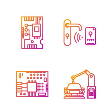 Hat Endüstriyel robot kolu, basılı devre kartı Pcb, elektronik bilgisayar parçaları ana kart dijital çip ve kablosuz erişim teknolojisiyle dijital kapı kilidini ayarlayın. Vektör